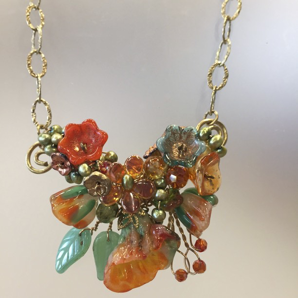 Orange & Teal Gypsy Rose Necklace by Mary Lowe - © Blue Pomegranate Gallery