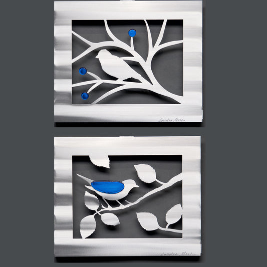 Bird Panel - Leaves or Berries, with Glass by Sondra Gerber - © Blue Pomegranate Gallery