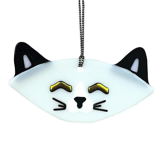 Sally White Cat with Black Ears Ornament, Sun Catcher by Charlotte Behrens - © Blue Pomegranate Gallery