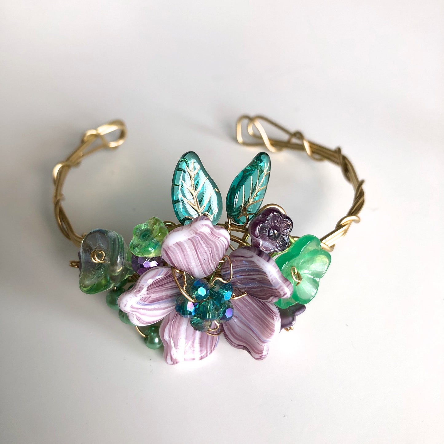 Purple & Emerald Wrist Corsage Bracelet by Mary Lowe - © Blue Pomegranate Gallery