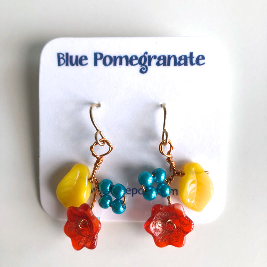 Flower Cluster Earrings, Warm Colors by Mary Lowe - © Blue Pomegranate Gallery