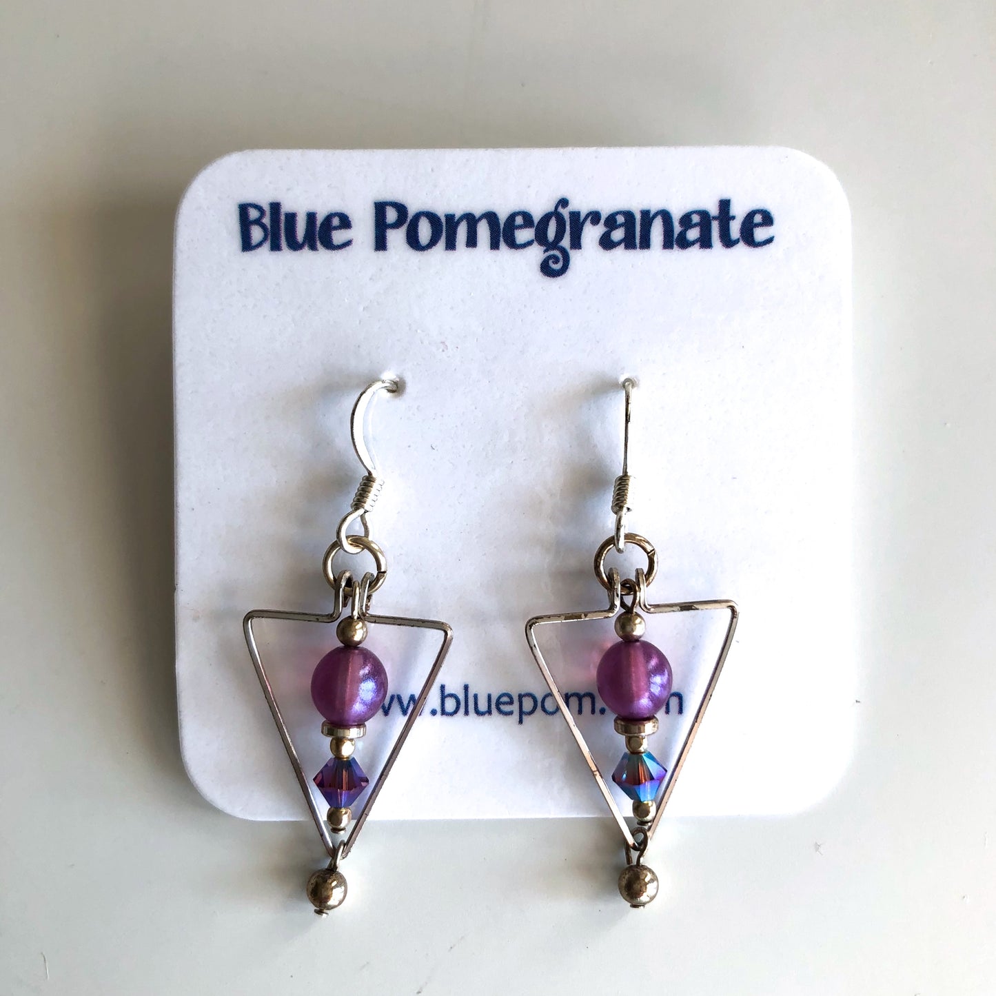Triangle Earrings with Purple Beads by Mary Kahmann - © Blue Pomegranate Gallery