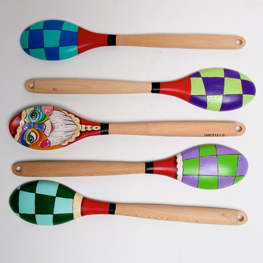 Santa Funny Face wood spoons by Linda Hatfield - © Blue Pomegranate Gallery