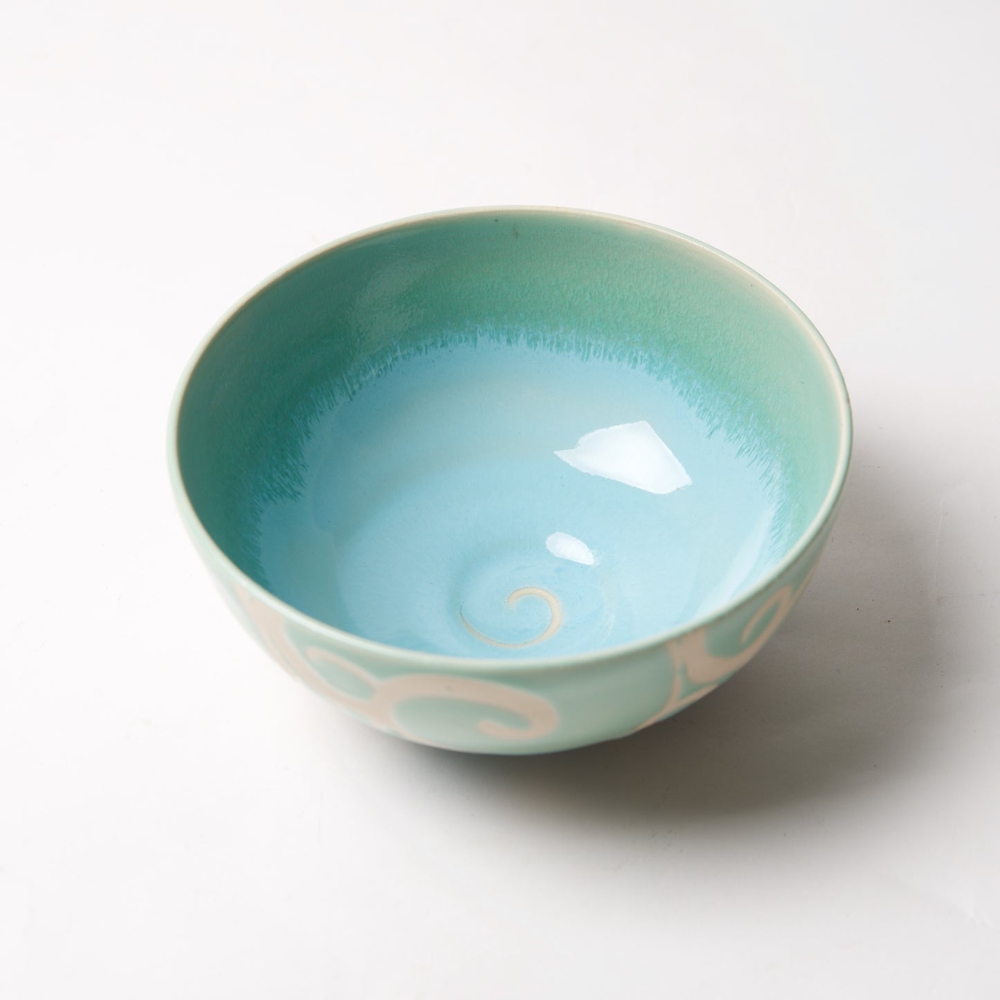 Light Blue Swirly Bowl by Liz Kinder - © Blue Pomegranate Gallery