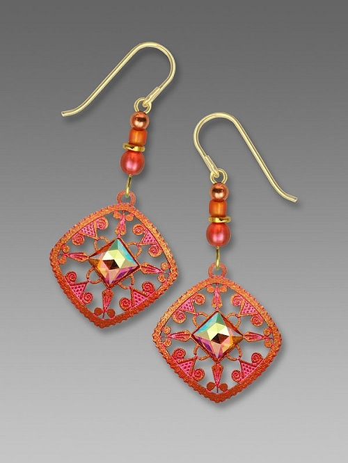 7589 Bright Coral Filigree Earrings by Barbara MacCambridge - © Blue Pomegranate Gallery