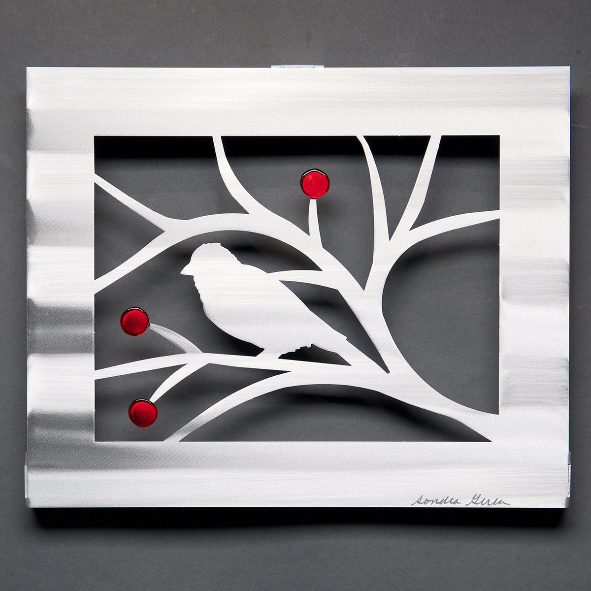 Bird Panel - Leaves or Berries, with Glass by Sondra Gerber - © Blue Pomegranate Gallery