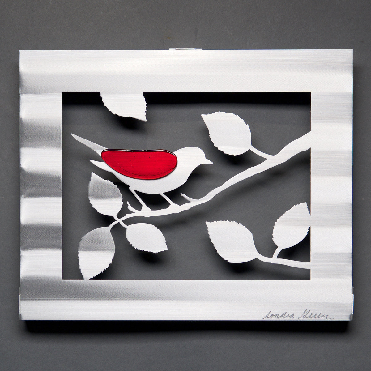 Bird Panel - Leaves or Berries, with Glass by Sondra Gerber - © Blue Pomegranate Gallery