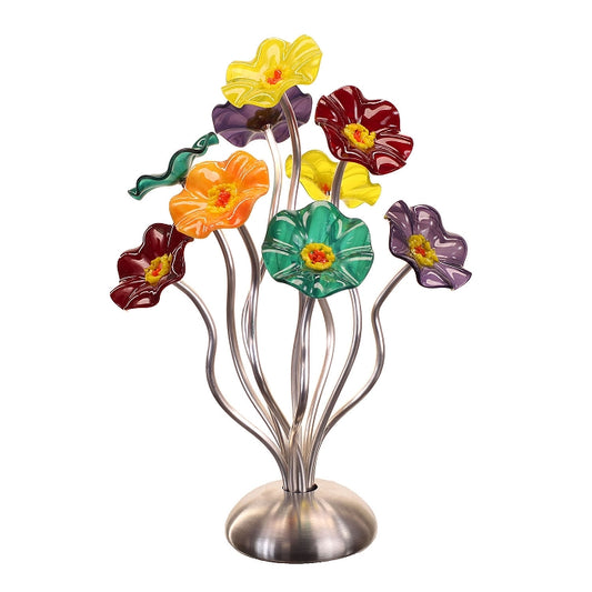 SJ1- Small 9 Glass Flower Bouquet Surprise Silver Base by Jade Glass - © Blue Pomegranate Gallery