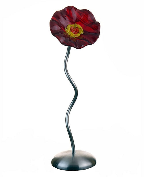 SJ1- Single RED Glass Flower Silver Base by Jade Glass - © Blue Pomegranate Gallery
