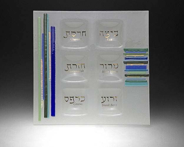 Duo Linear Blue/Green Square Seder - © Blue Pomegranate Gallery