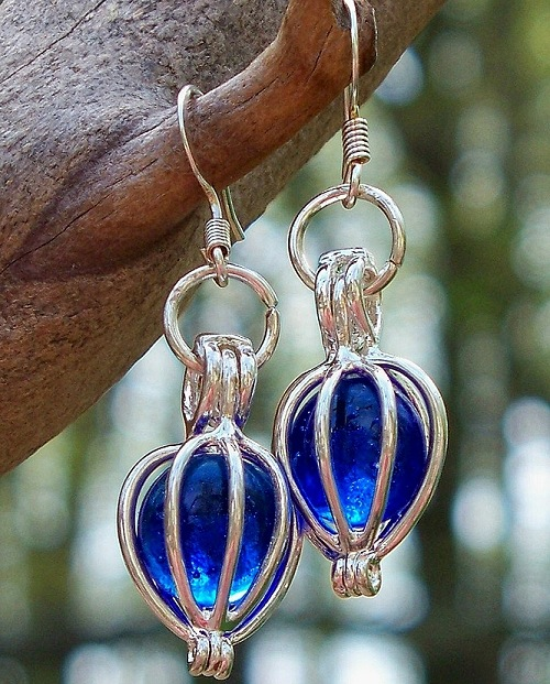 Cobalt Silver Drop Earrings by Laura Bergman - © Blue Pomegranate Gallery