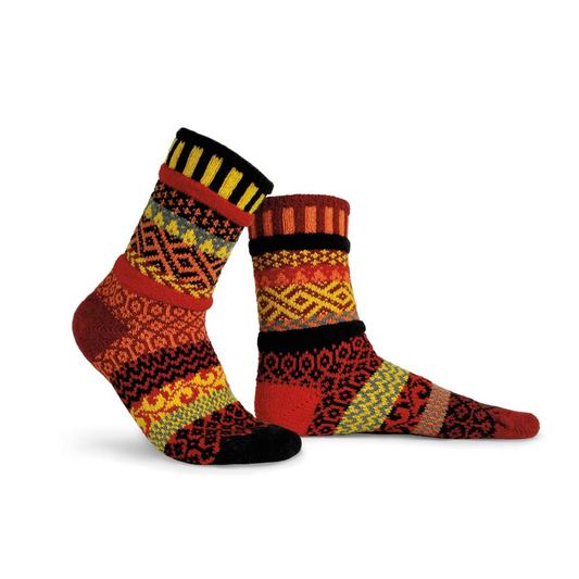 Fire Adult Crew Socks made of recycled cotton by Marianne Makerlin - © Blue Pomegranate Gallery