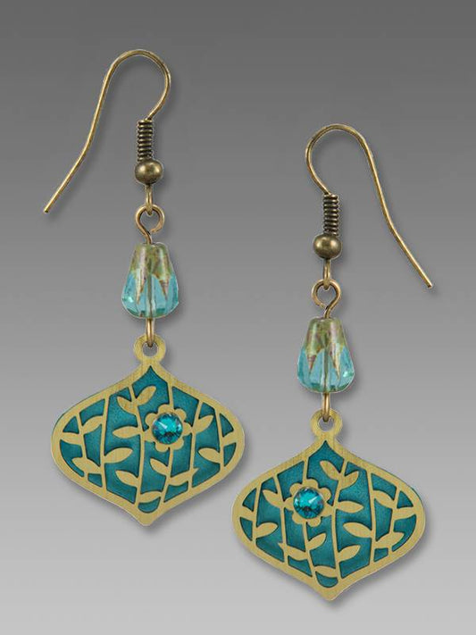7857 Deco Teardrop with Leaves and Flower Earrings by Barbara MacCambridge - © Blue Pomegranate Gallery