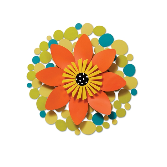 13" Orange Flower on Green Dots Kinetic Spinner by Carol Roeda - © Blue Pomegranate Gallery