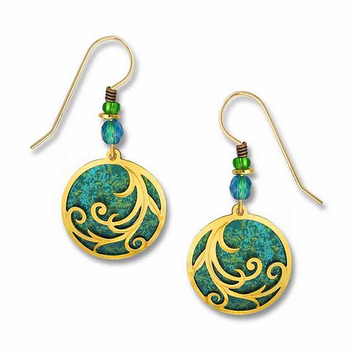 7339 Ribbons on teal disc Earrings by Barbara MacCambridge - © Blue Pomegranate Gallery