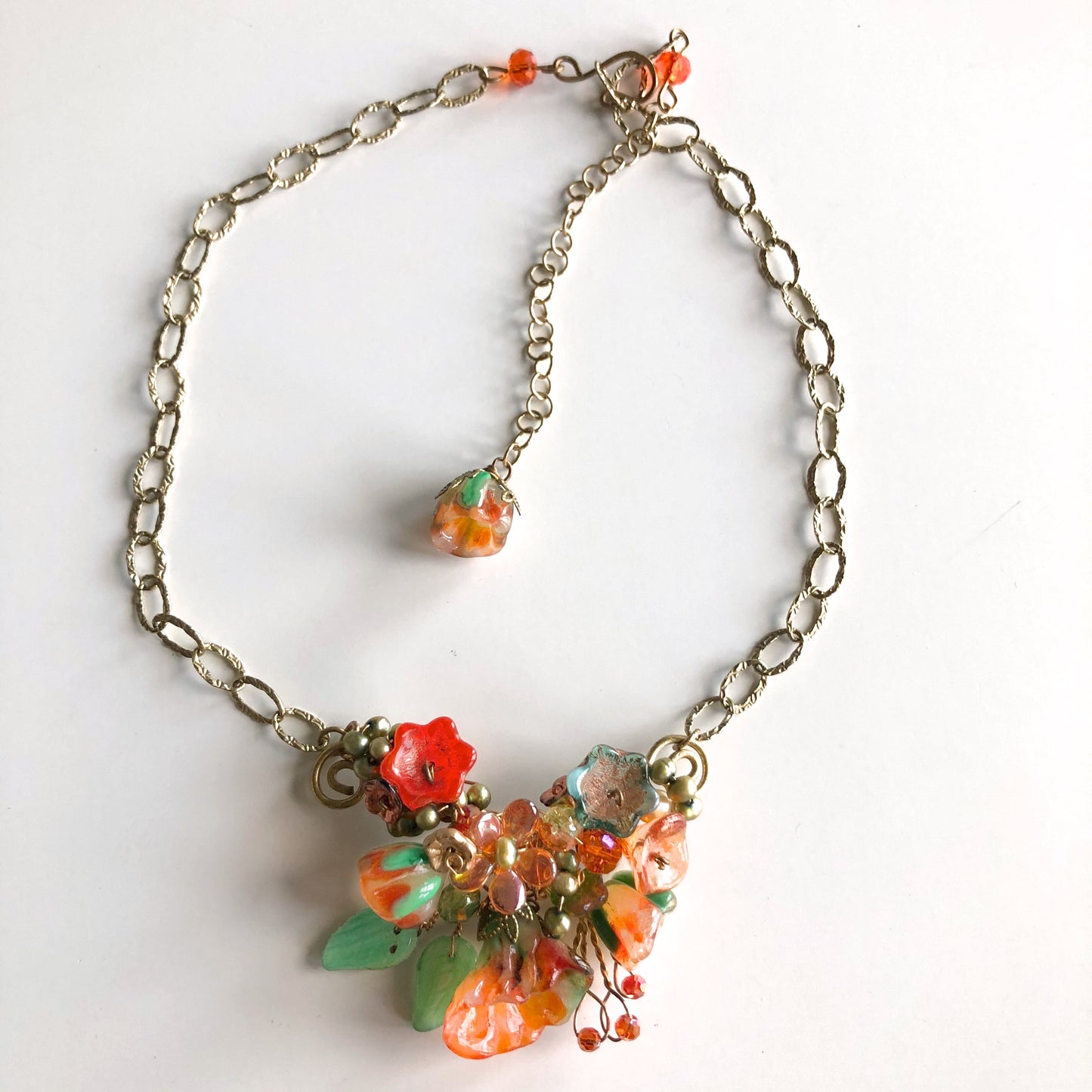 Orange & Teal Gypsy Rose Necklace by Mary Lowe - © Blue Pomegranate Gallery