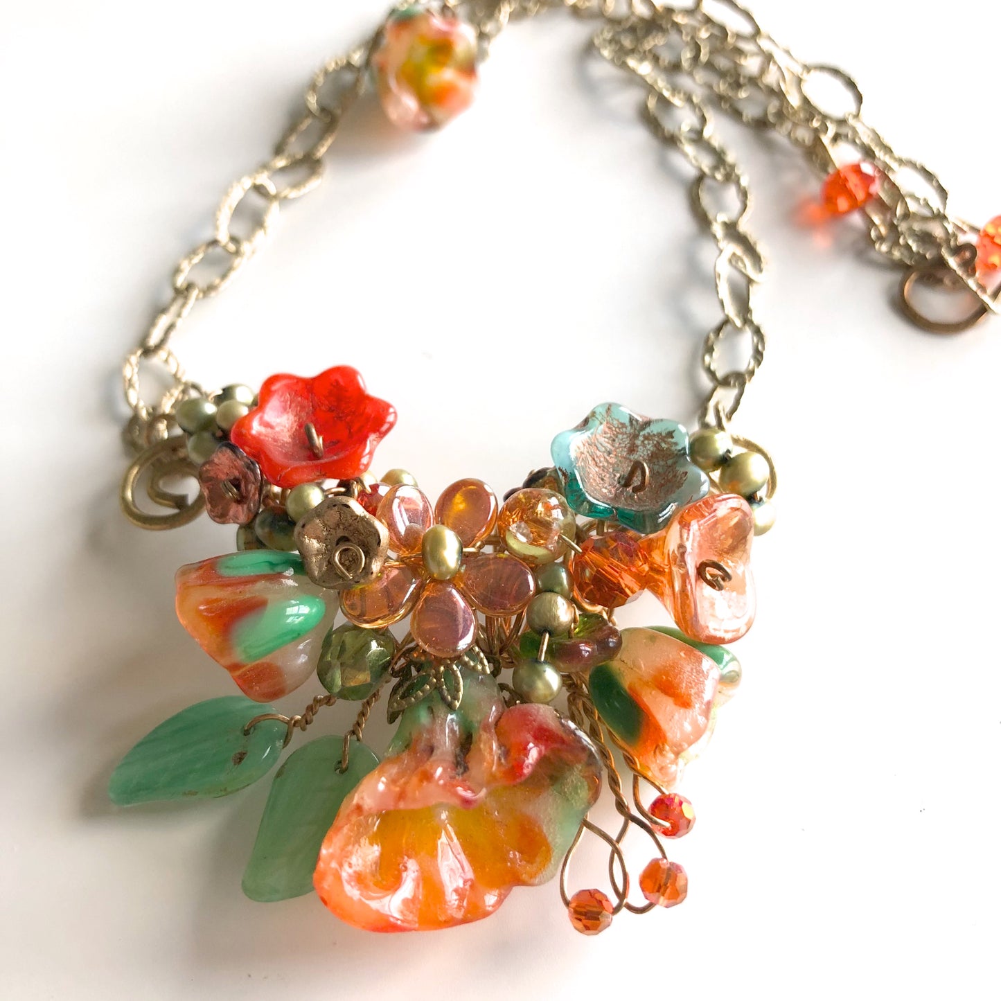 Orange & Teal Gypsy Rose Necklace by Mary Lowe - © Blue Pomegranate Gallery