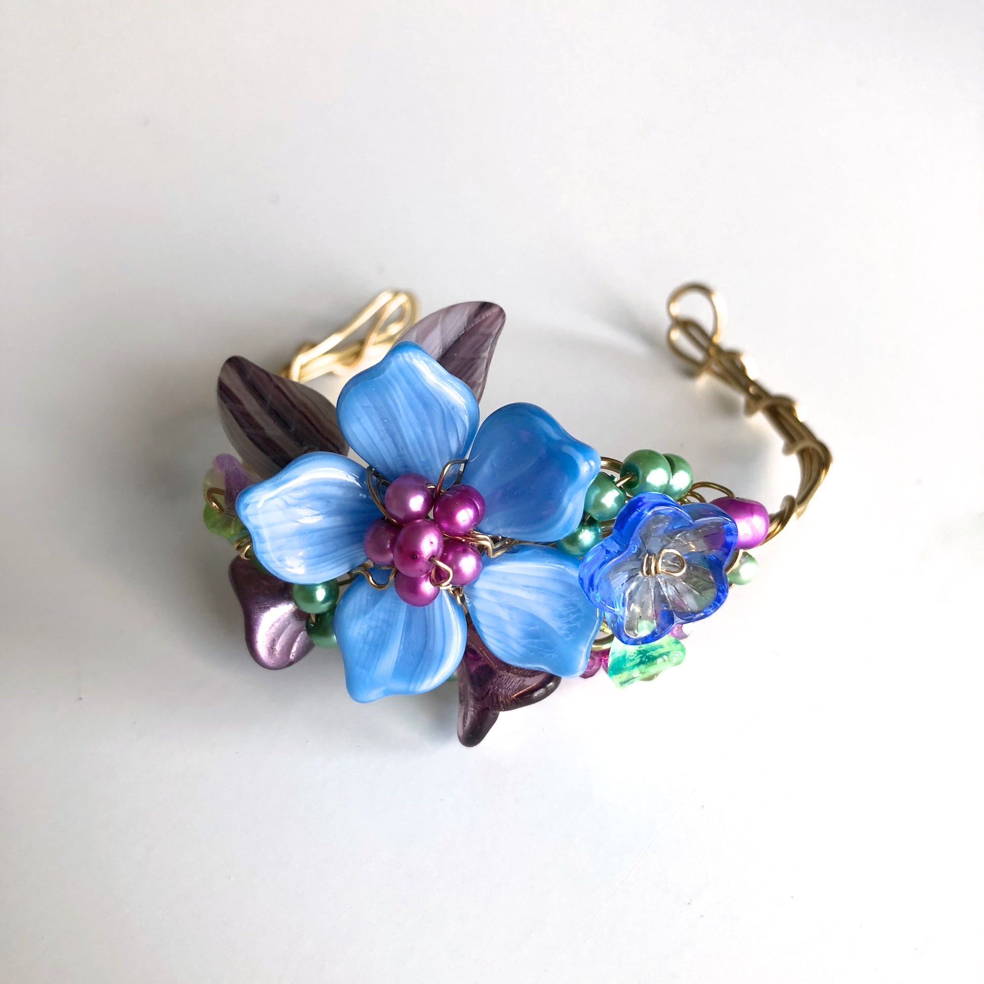 Blue & Magenta Wrist Corsage Bracelet by Mary Lowe - © Blue Pomegranate Gallery