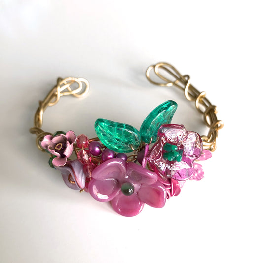 Magenta & Emerald Wrist Corsage Bracelet by Mary Lowe - © Blue Pomegranate Gallery