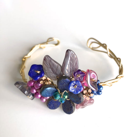 Cobalt & Dusty Pink Wrist Corsage Bracelet by Mary Lowe - © Blue Pomegranate Gallery