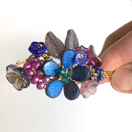 Cobalt & Dusty Pink Wrist Corsage Bracelet by Mary Lowe - © Blue Pomegranate Gallery