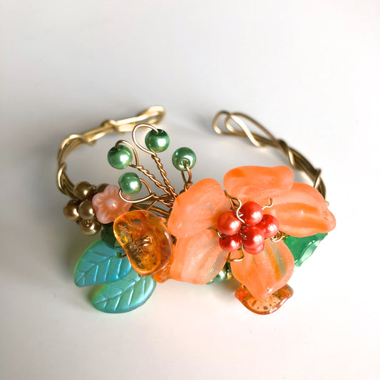 Tangerine & Green Wrist Corsage Bracelet by Mary Lowe - © Blue Pomegranate Gallery