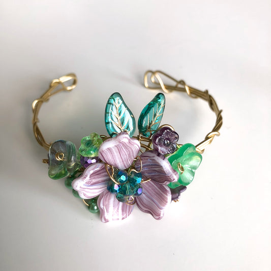 Purple & Emerald Wrist Corsage Bracelet by Mary Lowe - © Blue Pomegranate Gallery