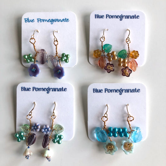 Flower Cluster Earrings, Cool Colors by Mary Lowe - © Blue Pomegranate Gallery