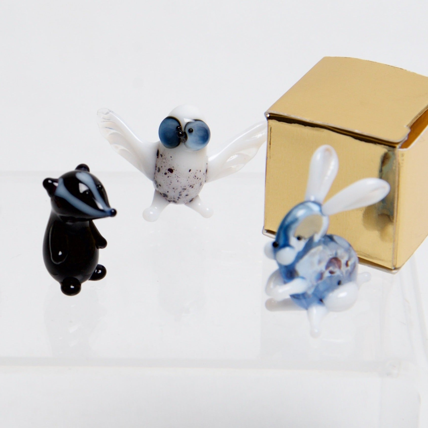 Birds Micro blown glass figurines w/ box. - © Blue Pomegranate Gallery