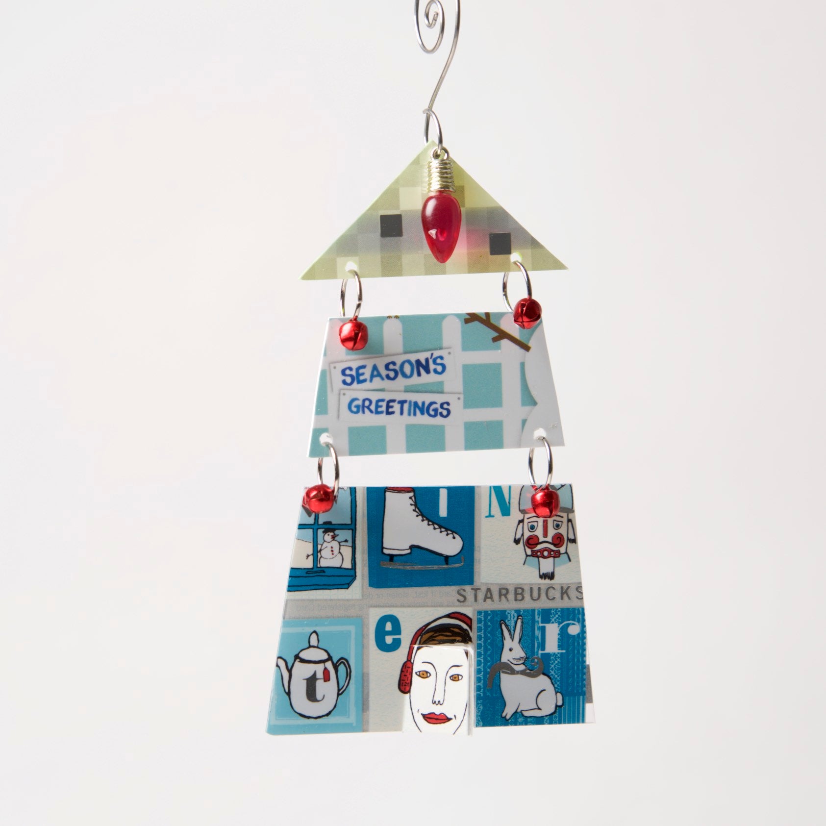House Ornament from recycled Giftcards - © Blue Pomegranate Gallery
