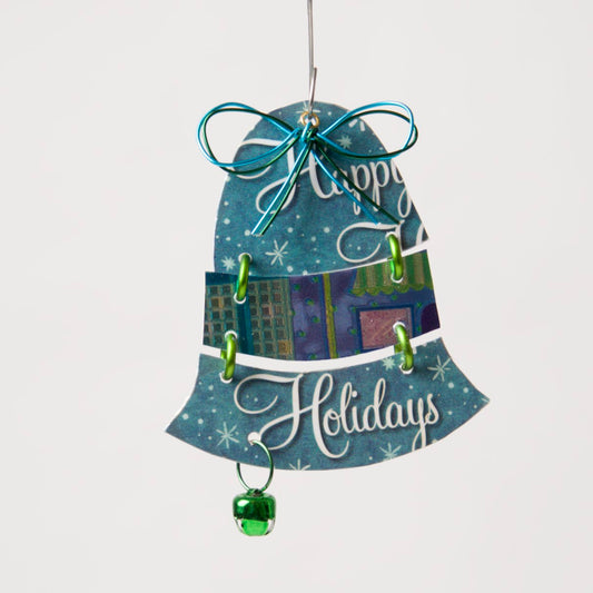 Bell Ornament from recycled Giftcards - © Blue Pomegranate Gallery