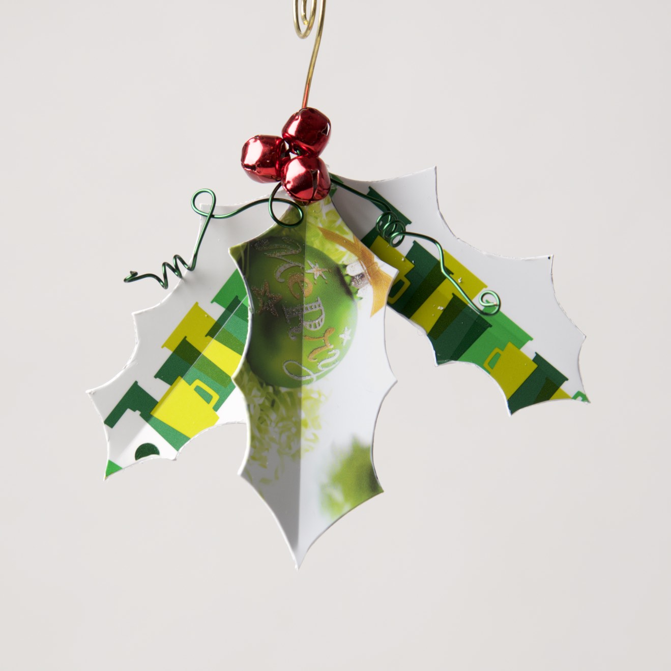 Holly Ornament from recycled Giftcards - © Blue Pomegranate Gallery