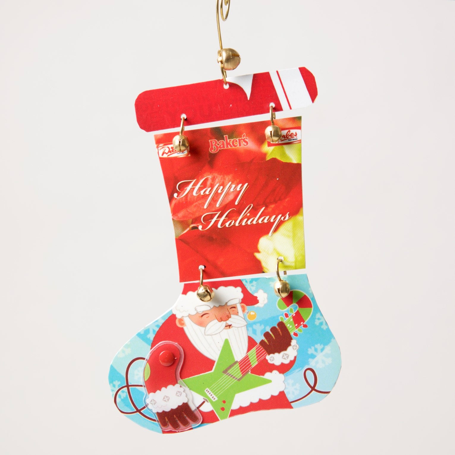Stocking Ornament from recycled Giftcards - © Blue Pomegranate Gallery