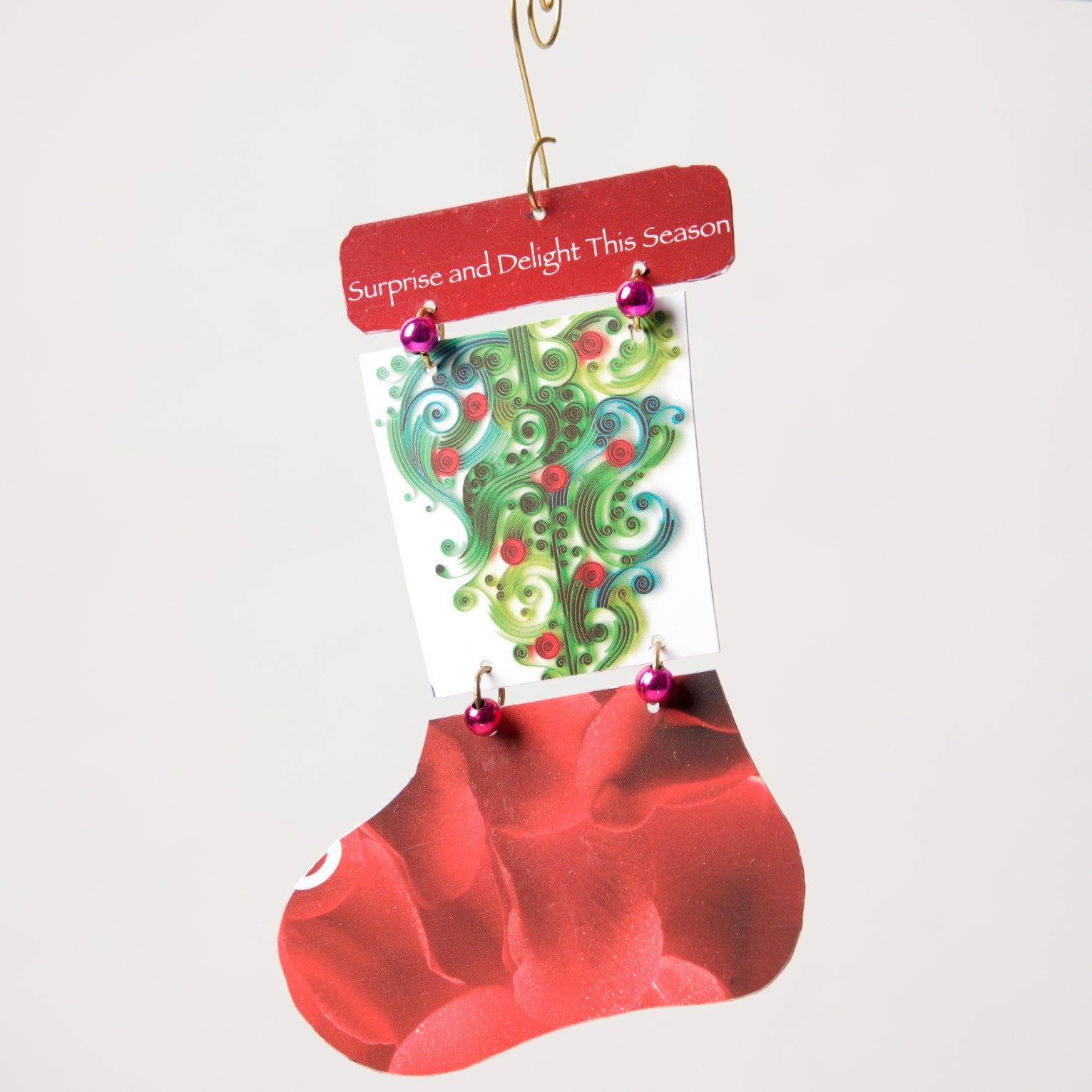 Stocking Ornament from recycled Giftcards - © Blue Pomegranate Gallery