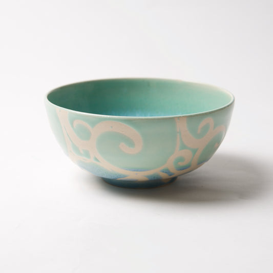 Light Blue Swirly Bowl by Liz Kinder - © Blue Pomegranate Gallery