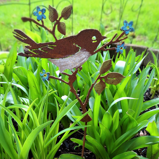 Warbler on Forget me nots Stake by Jim & Madeleine Crowdus - © Blue Pomegranate Gallery