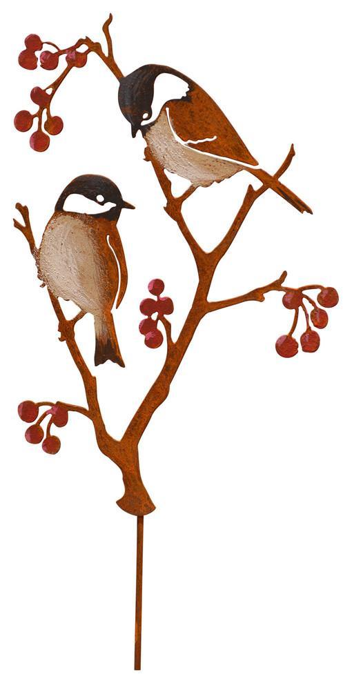 Chickadees & Berries Stake by Jim & Madeleine Crowdus - © Blue Pomegranate Gallery