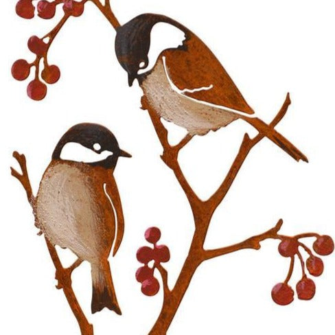 Chickadees & Berries Stake by Jim & Madeleine Crowdus - © Blue Pomegranate Gallery