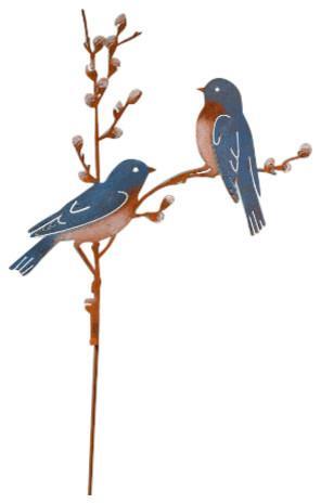 Bluebirds on Pussy Willow Stake by Jim & Madeleine Crowdus - © Blue Pomegranate Gallery