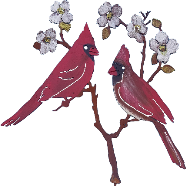Cardinals on Dogwood Stake by Jim & Madeleine Crowdus - © Blue Pomegranate Gallery