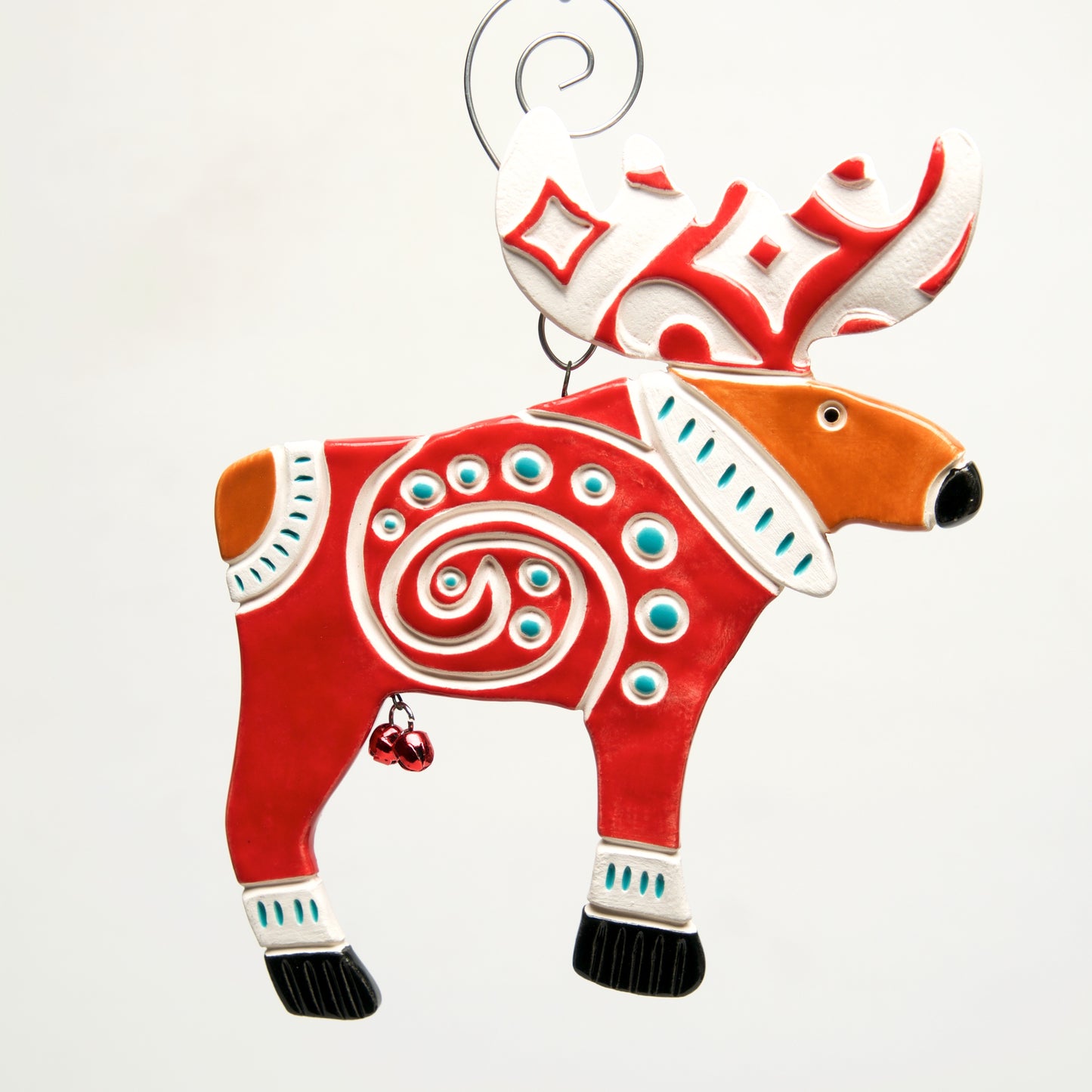 Moose in Sweater Clay handmade ornament by Sally Scott - © Blue Pomegranate Gallery