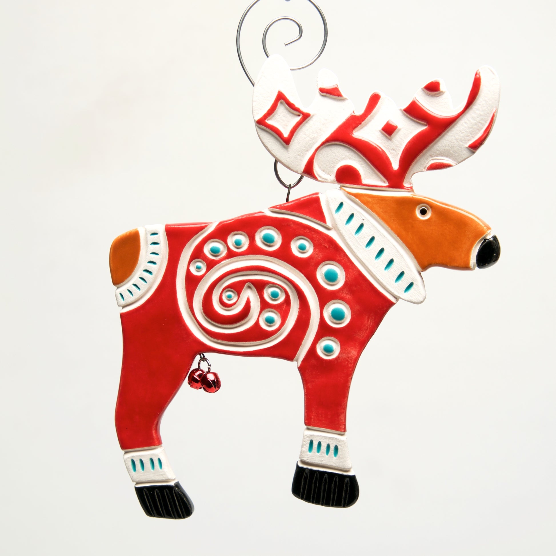 Moose in Sweater Clay handmade ornament by Sally Scott - © Blue Pomegranate Gallery