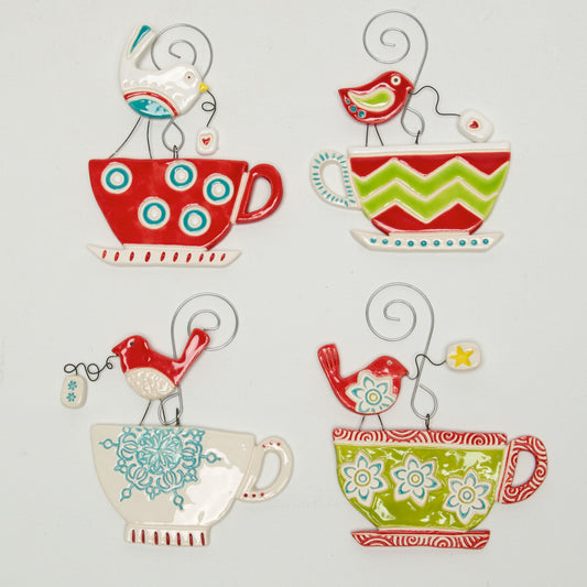 Tea Cup Clay handmade ornament by Sally Scott - © Blue Pomegranate Gallery