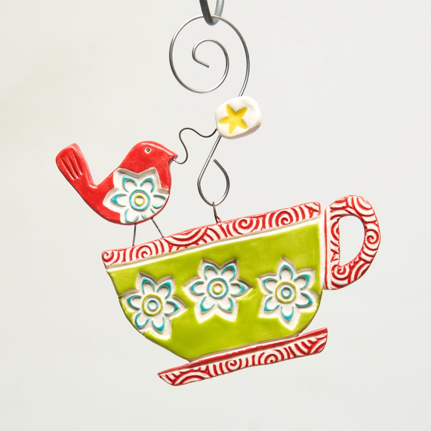 Tea Cup Clay handmade ornament by Sally Scott - © Blue Pomegranate Gallery