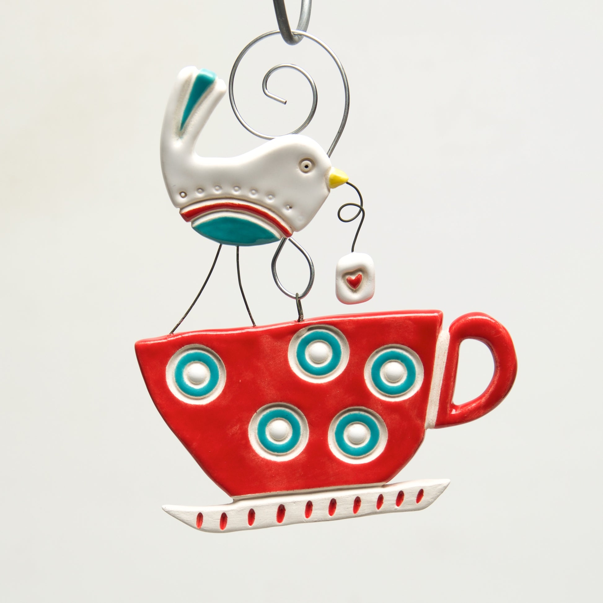 Tea Cup Clay handmade ornament by Sally Scott - © Blue Pomegranate Gallery
