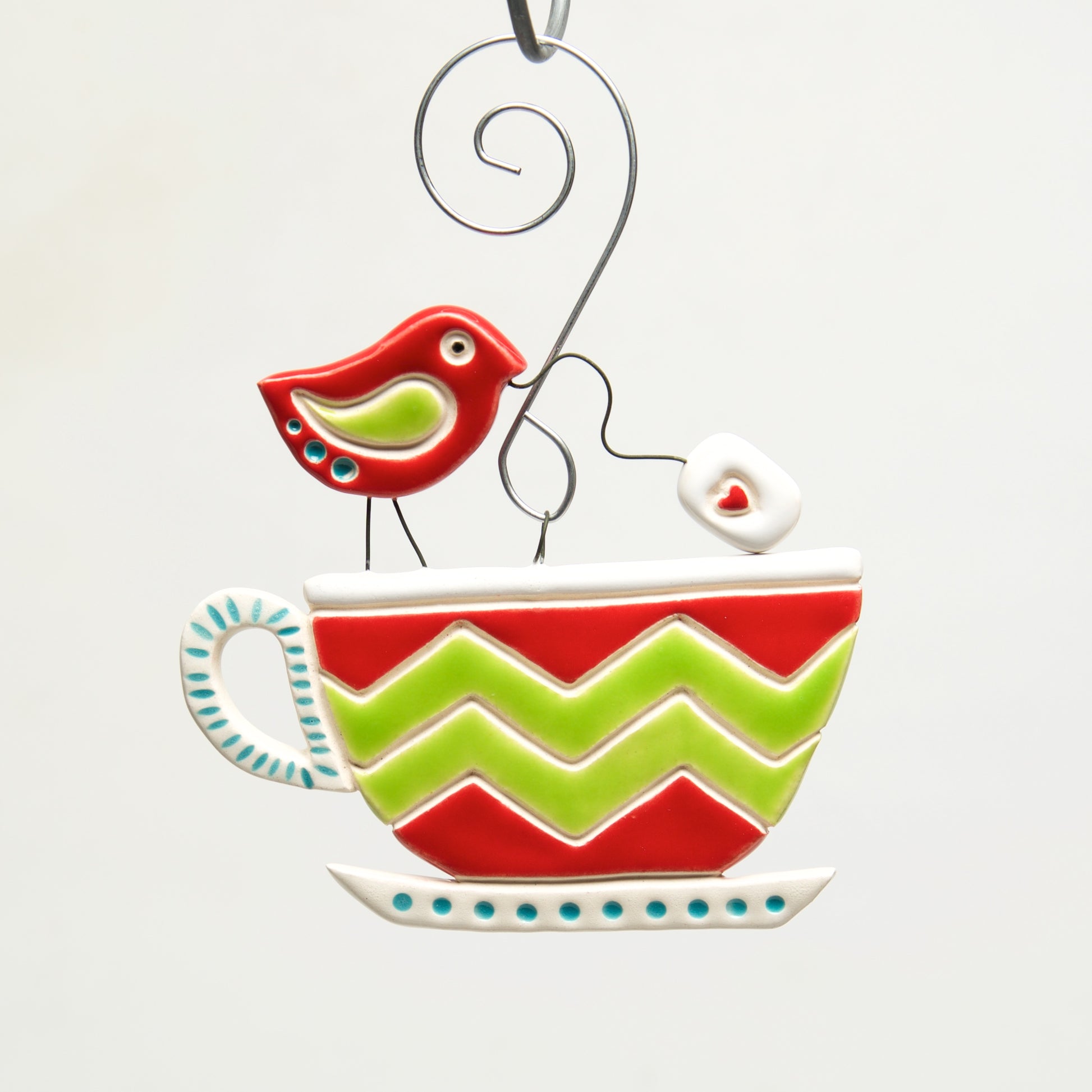 Tea Cup Clay handmade ornament by Sally Scott - © Blue Pomegranate Gallery
