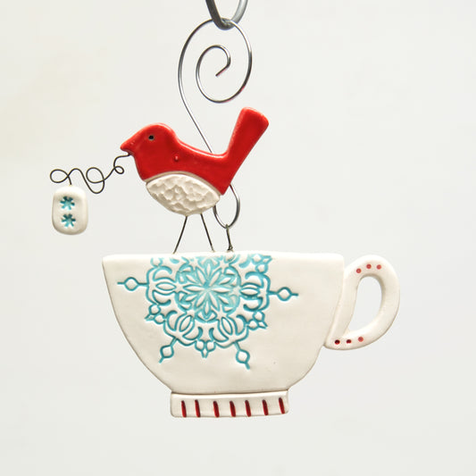 Tea Cup Clay handmade ornament by Sally Scott - © Blue Pomegranate Gallery