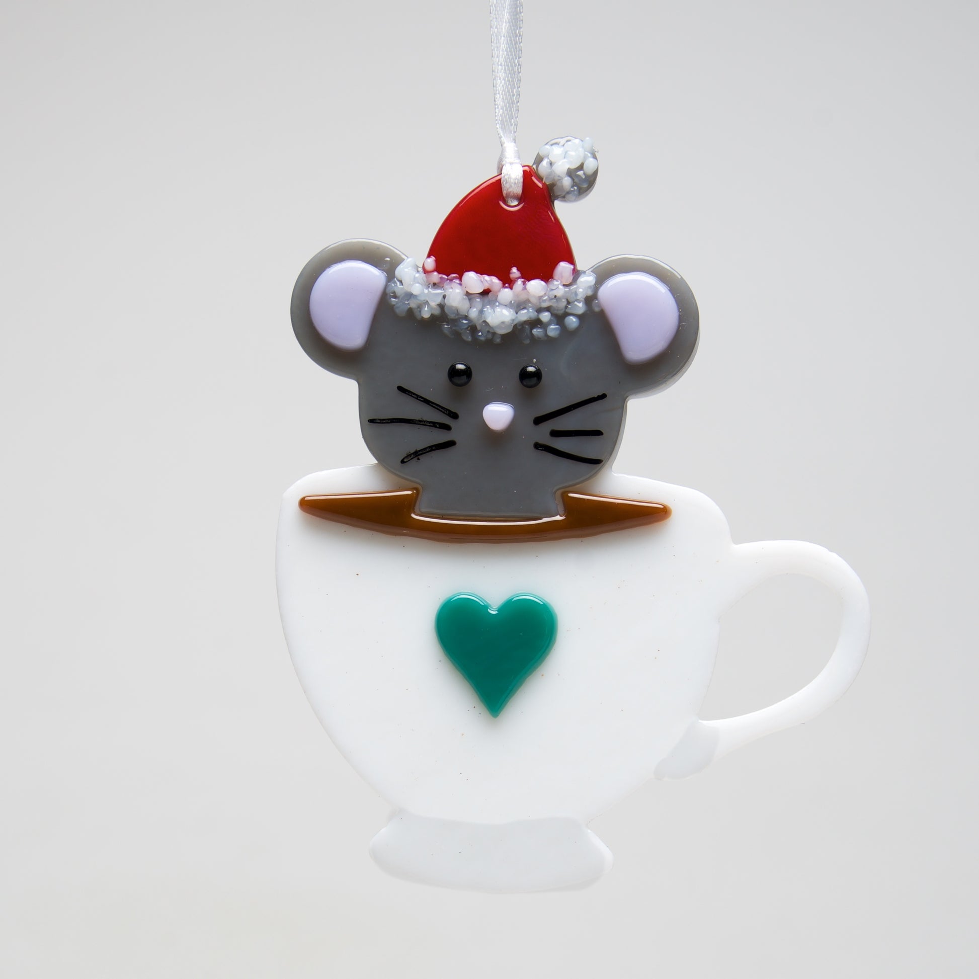 Glass Tea cup Mouse ornament by Sondra Gerber - © Blue Pomegranate Gallery