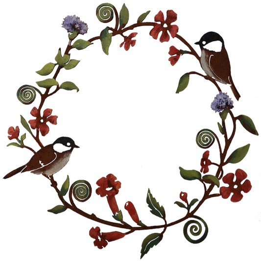 Chickadee& Flowers Wreath by Jim & Madeleine Crowdus - © Blue Pomegranate Gallery
