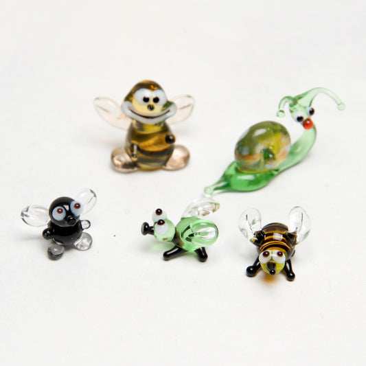 Bugs & Slugs Micro blown glass figurines w/ box. - © Blue Pomegranate Gallery